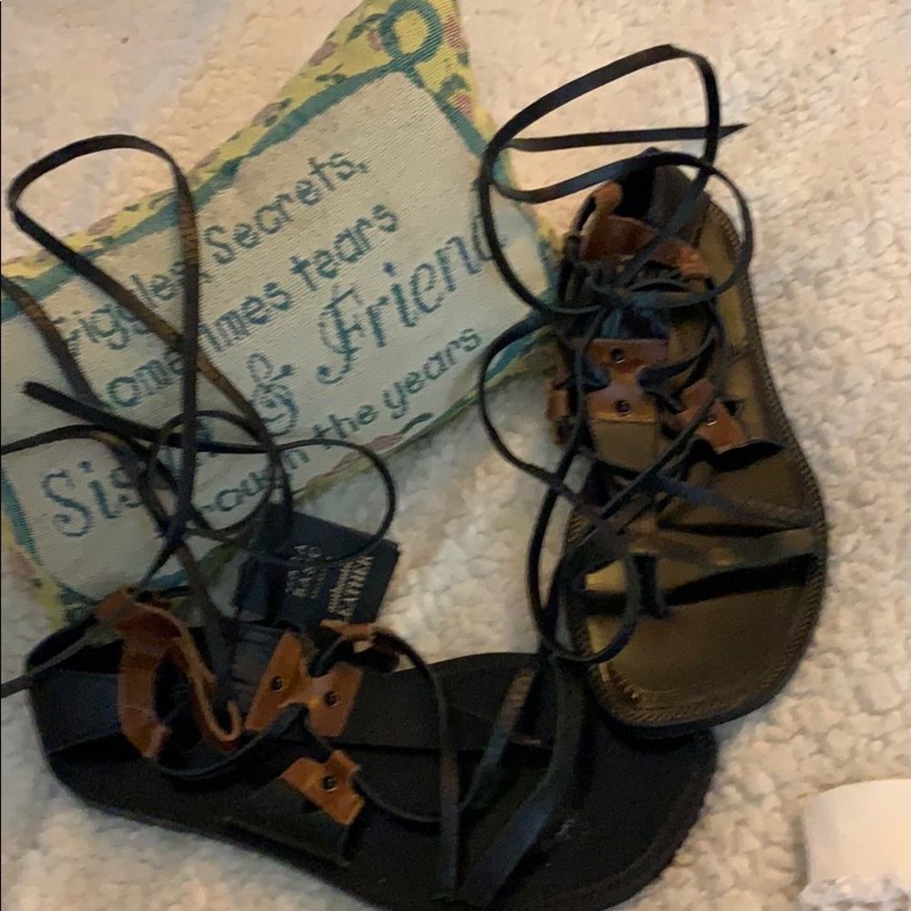 Zara’s  leather wrap sandals  Never worn